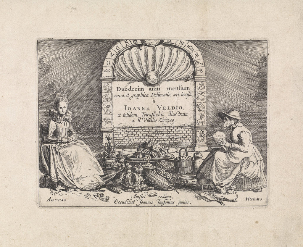 Detail of Personifications of summer and winter in a bow with constellations by Jan van de Velde II