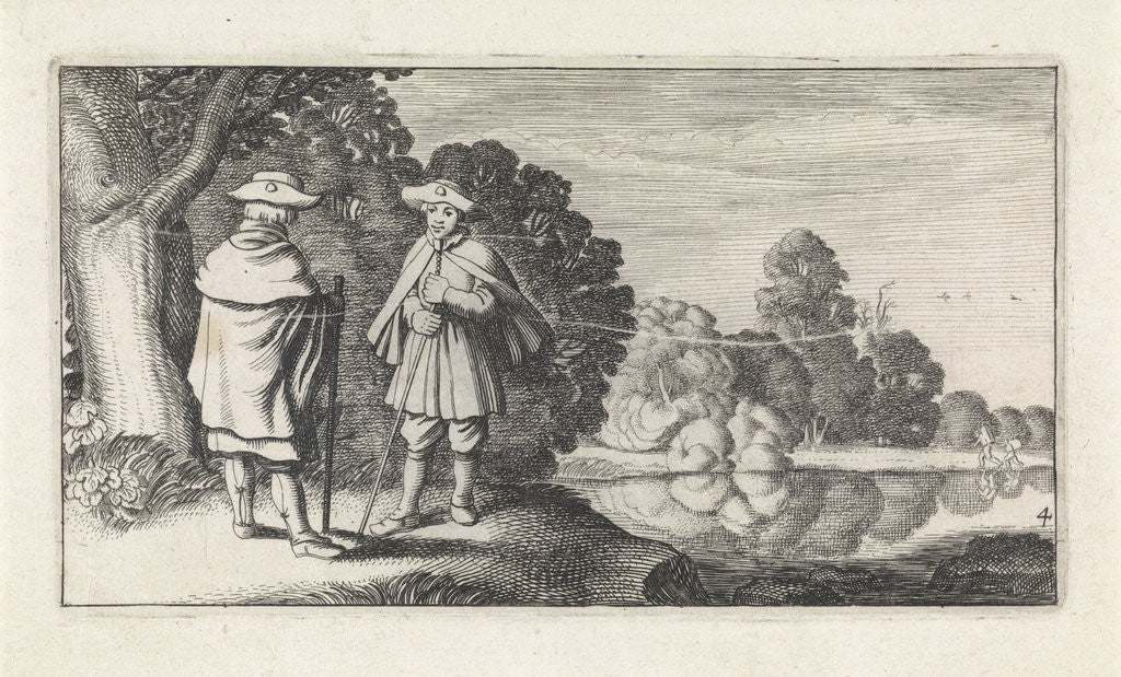 Detail of Two pilgrims at a pond by Claes Jansz. Visscher II