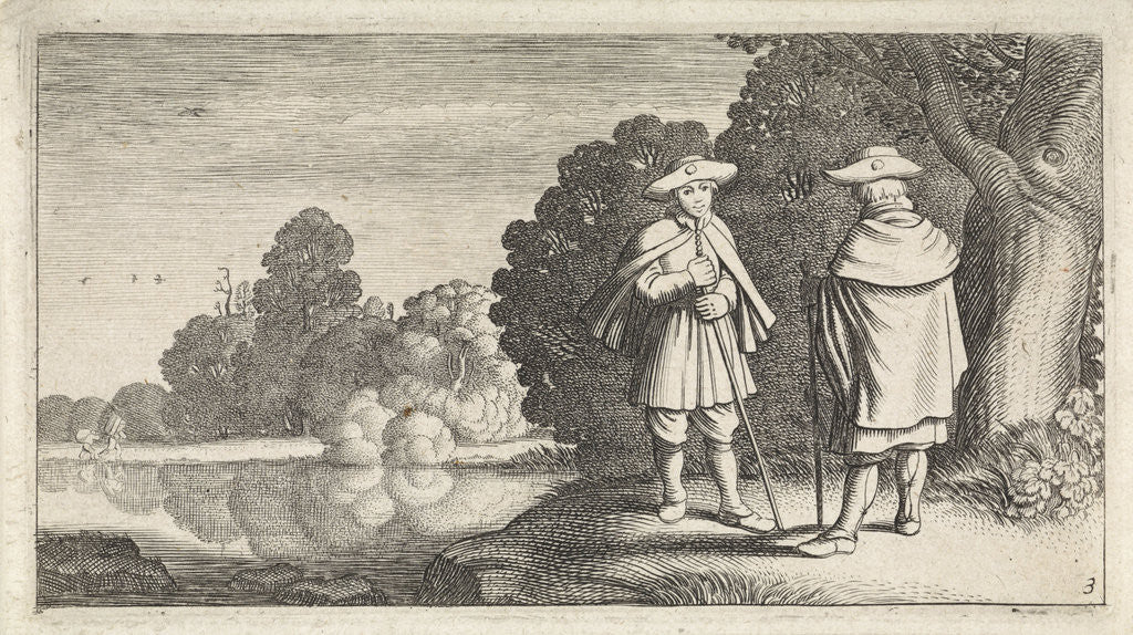 Detail of Two pilgrims at a pond by Claes Jansz. Visscher II