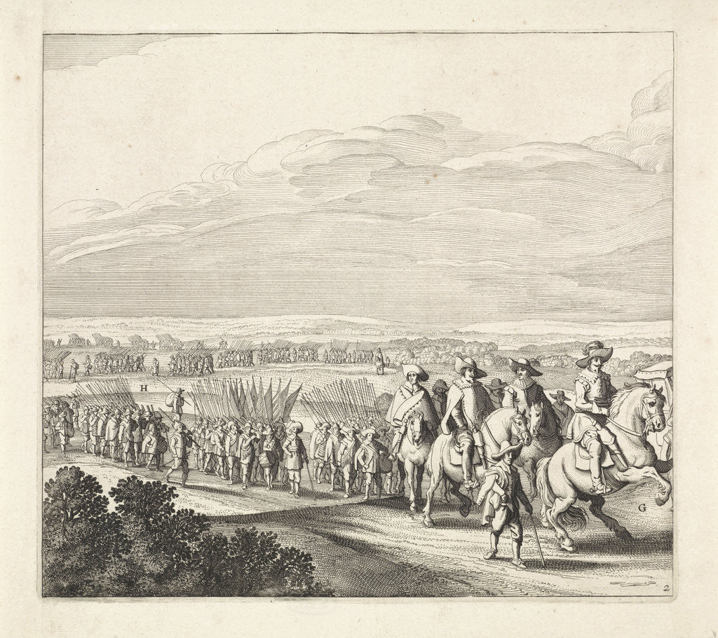 Detail of Exodus from the Spanish army from Maastricht, 1632 (plate 2) by Claes Jansz. Visscher II