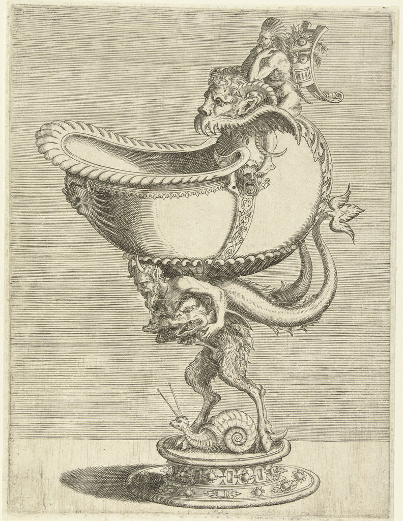 Detail of Nautilus Goblet, resting on the back of a satyr by Hieronymus Cock