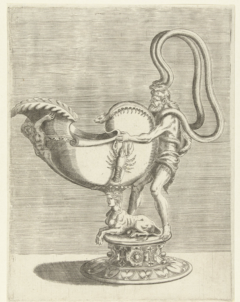 Detail of Nautilus Trophy with a lobster on the belly by Hieronymus Cock