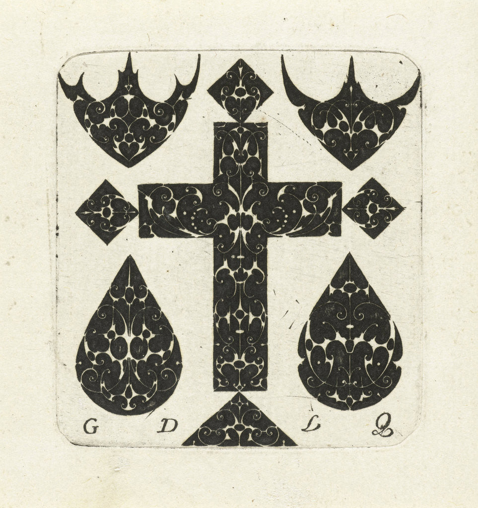 Detail of Cross between eight ornaments by Guillaume de la Quewellerie
