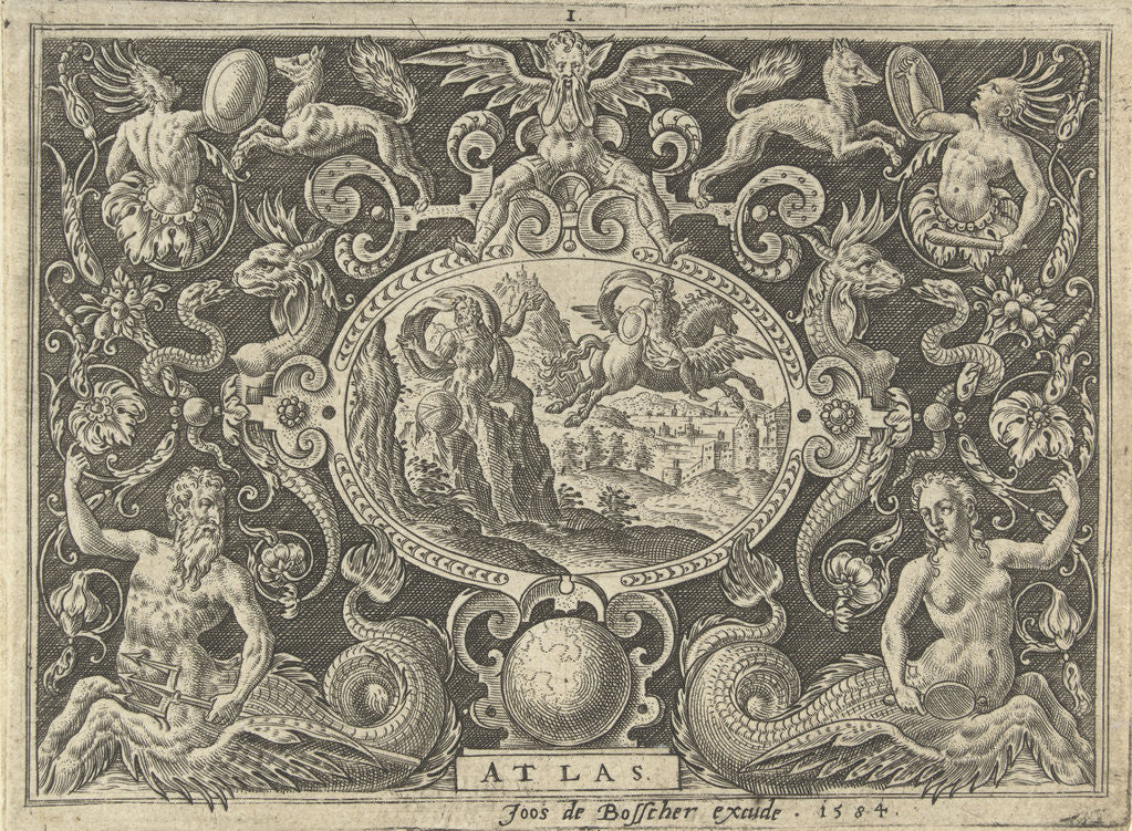 Detail of Cartouche: Atlas turns into a mountain by Abraham de Bruyn