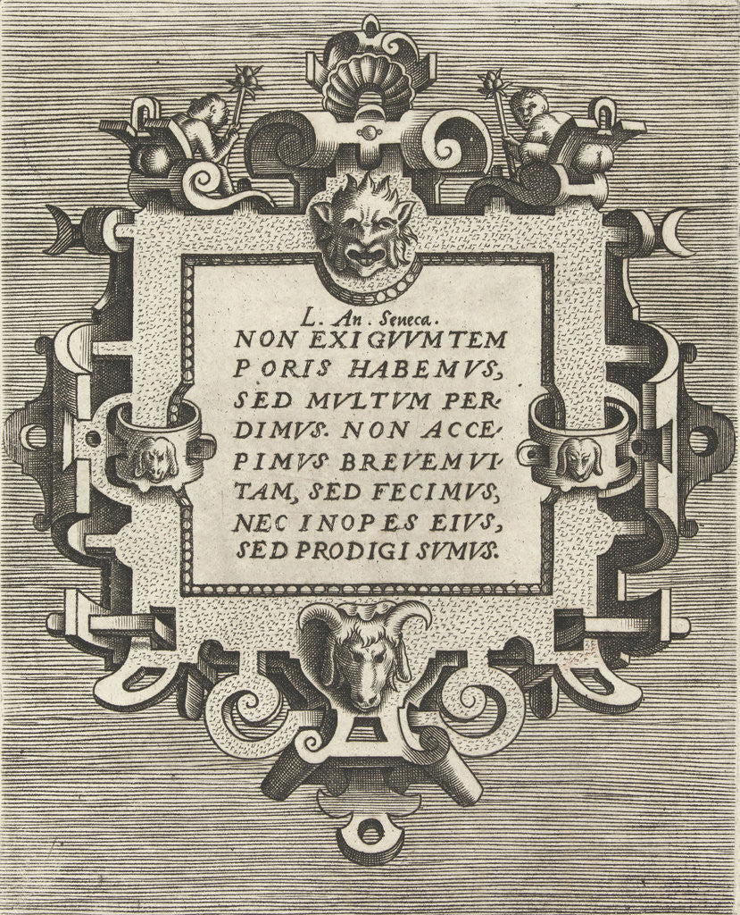 Detail of square cartouche with a quote from Seneca by Gerard de Jode