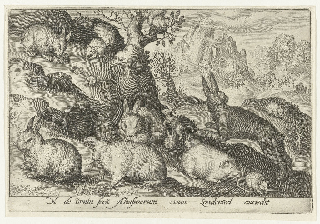Detail of rabbits, squirrel, guinea pig and mouse by Nicolaes de Bruyn