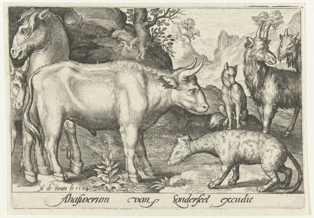 Detail of Taurus and other livestock and hyenas by Nicolaes de Bruyn