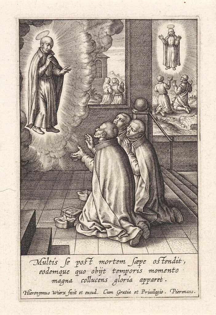 Detail of Appearance of Ignatius Loyola to three Jesuits by Hieronymus Wierix