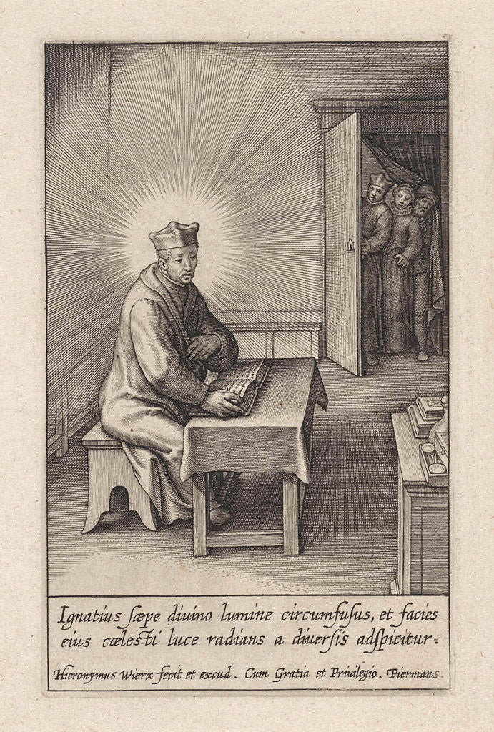 Detail of Ignatius Loyola surrounded by divine light by Hieronymus Wierix