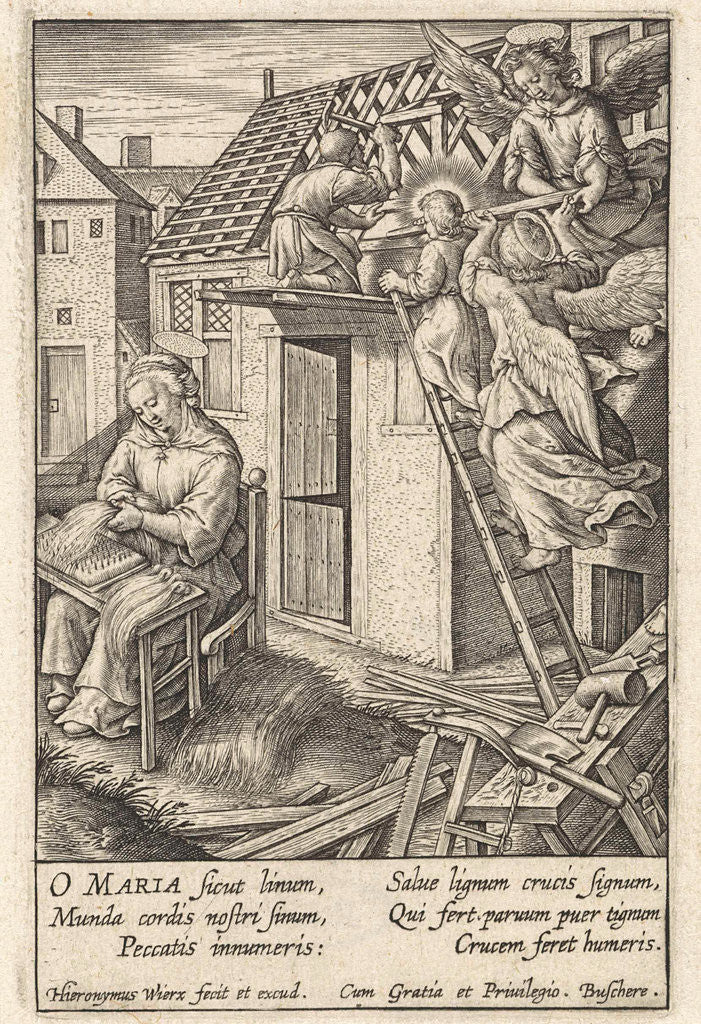 Detail of Christ Child puts a roof by Hieronymus Wierix