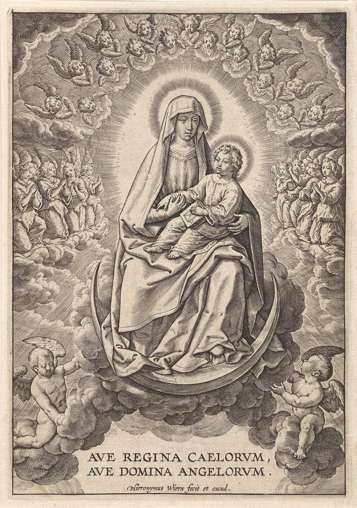 Detail of Mary with the Christ Child on the crescent moon by Hieronymus Wierix