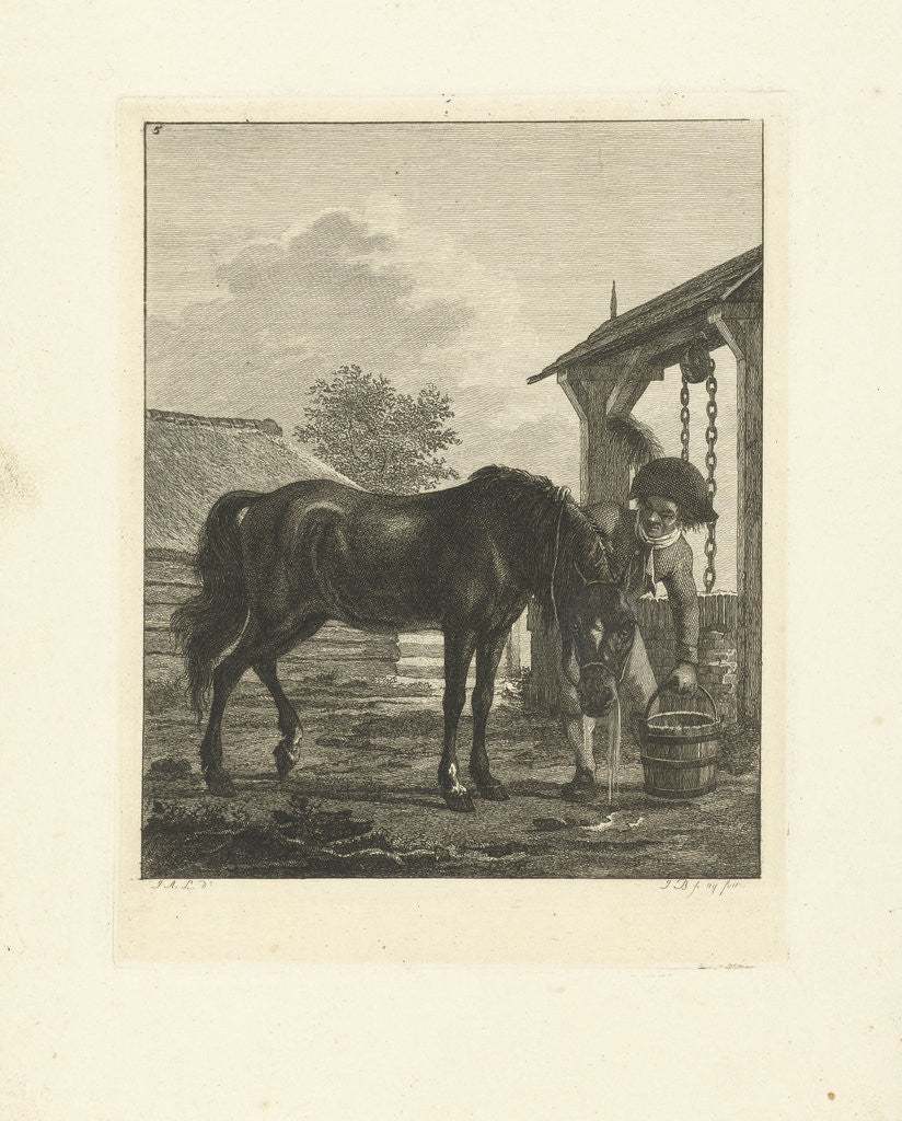 Detail of A man and a horse near a well by Jan Anthonie Langendijk Dzn