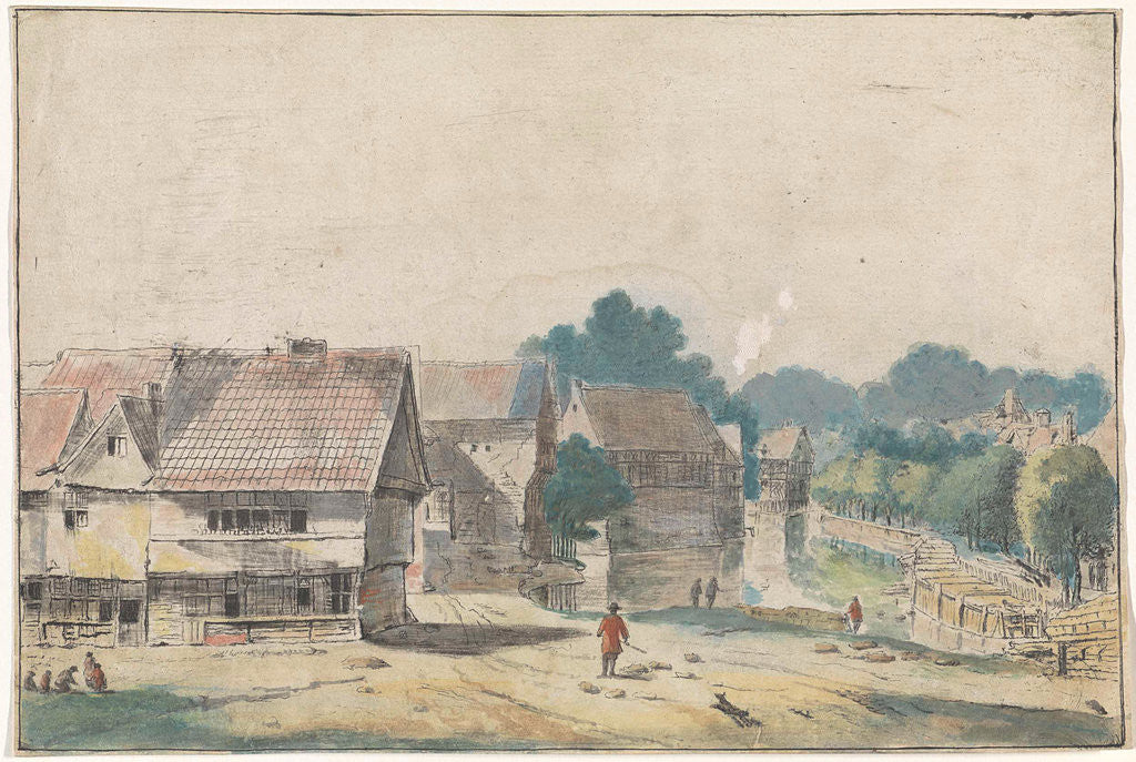 Detail of Village with houses with timber by Josua de Grave