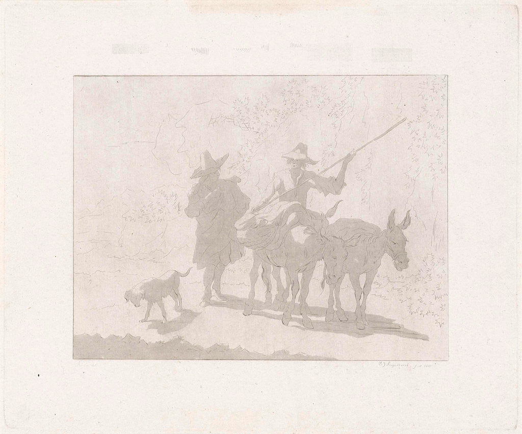 Detail of Two mule drivers with a dog by Diederik Jan Singendonck