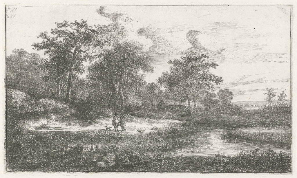 Detail of Two hunters in a fen by Hermanus Jan Hendrik van Rijkelijkhuysen