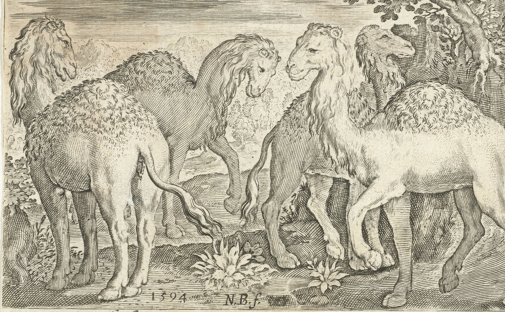 Detail of Four humpbacks by Nicolaes de Bruyn