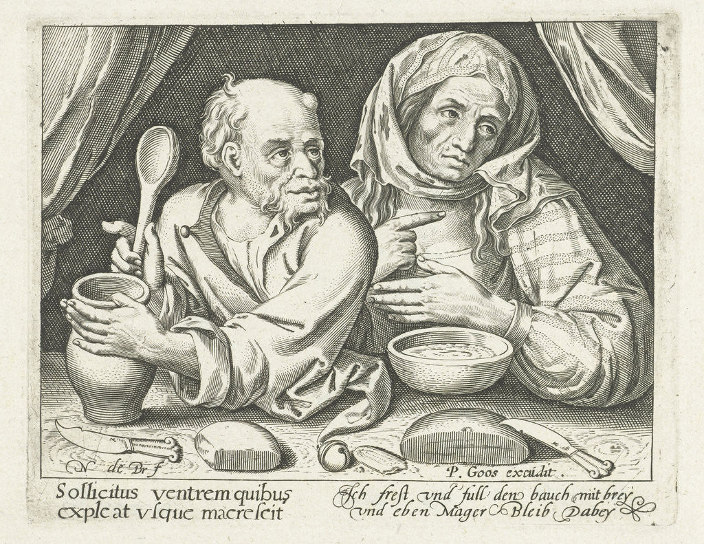 Detail of Man and woman eating porridge by Pieter Goos