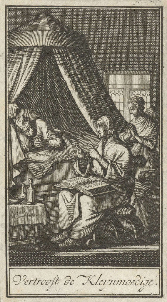 Detail of Praying figures at the bedside of a sick person by Barent Bos