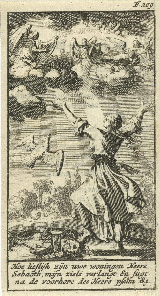 Detail of Woman listening with outstretched arms to the choir of angels in the clouds above her by Gijsbert de Groot