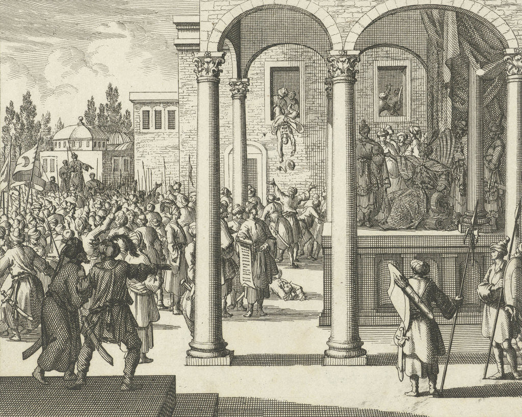 Detail of Man negotiates on throne with the leaders of the rebellious Janitzaren at Constantinople by Charles Angot