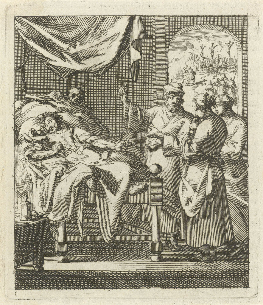 Detail of Three people at a sickbed by Pieter Arentsz II