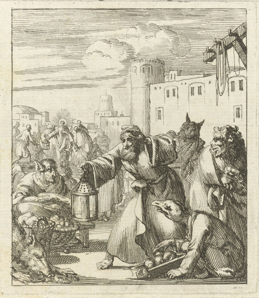 Detail of Diogenes find Satan disguised as merchant by Pieter Arentsz II