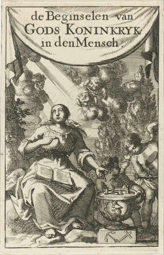 Detail of Seated woman pointing to a vase in which plants sprout by Pieter Arentsz II