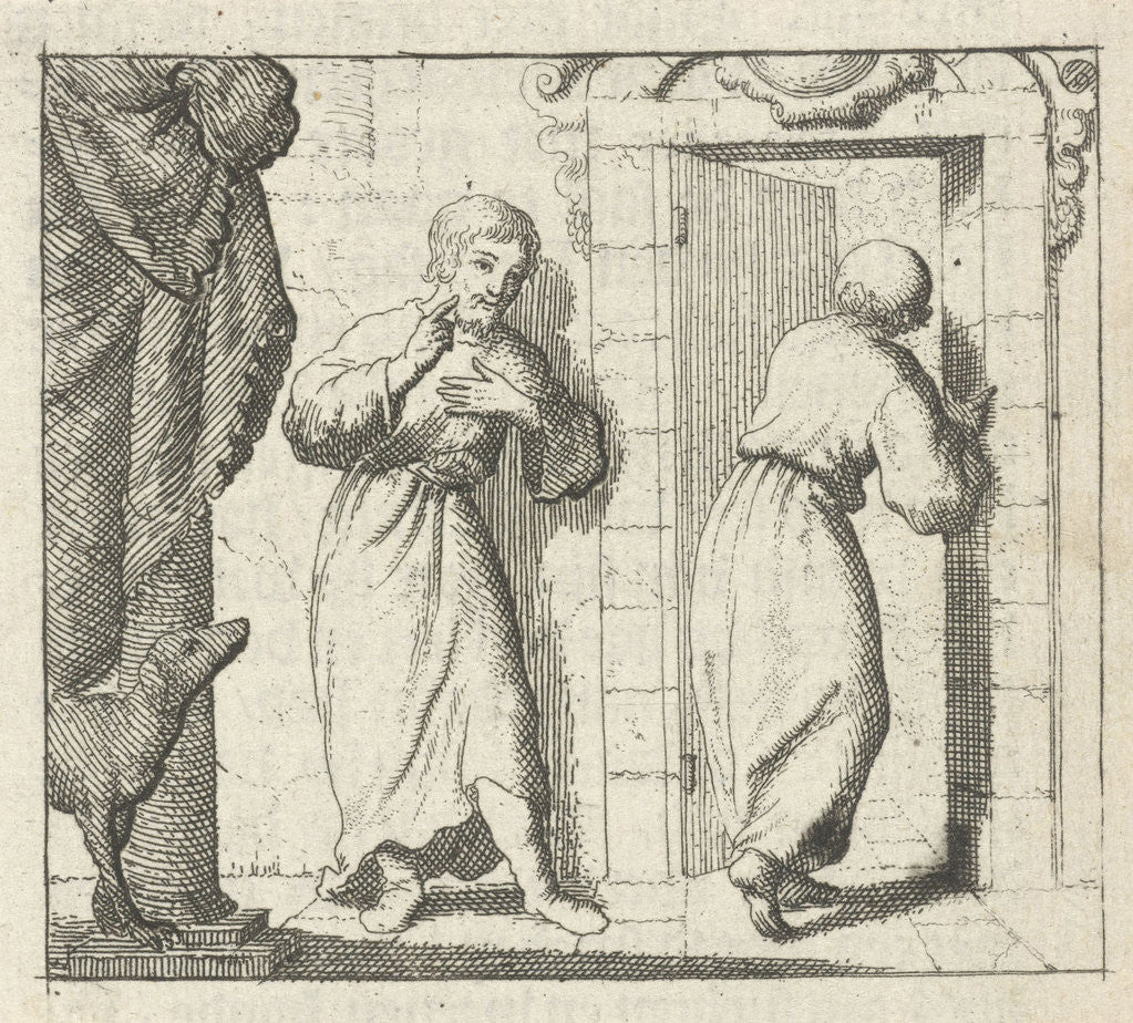 Detail of Two men at the open door of a room by Pieter Arentsz & Cornelis van der Sys II