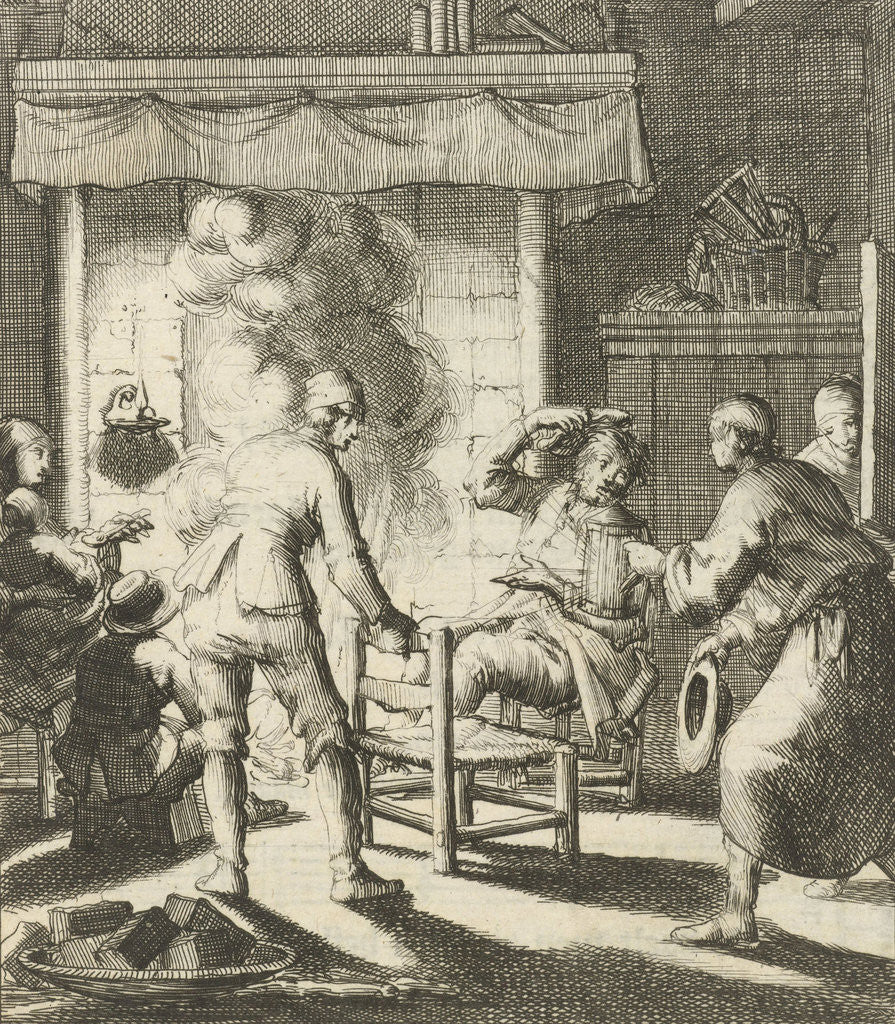Detail of Five people around the fire to welcome the writer Willem Sluiter by Gerbrandt Schagen