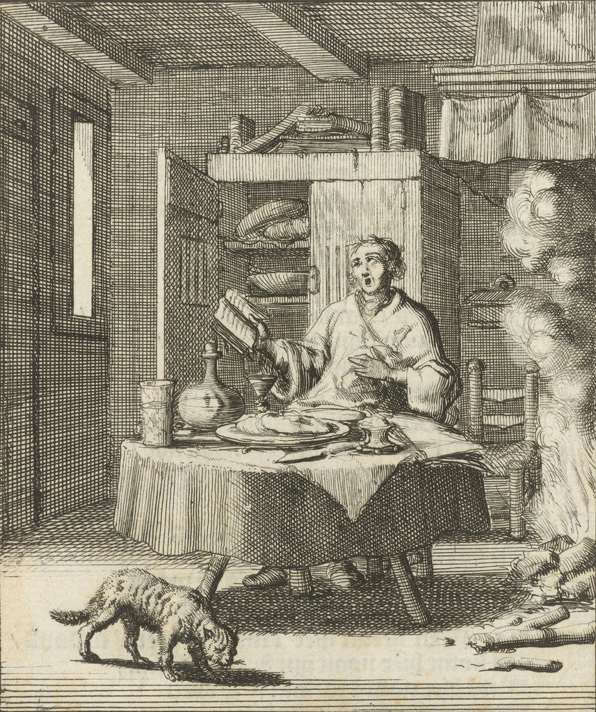 Detail of The writer William Shutter sits at a table and sings after meals from a Psalter by Gerbrandt Schagen