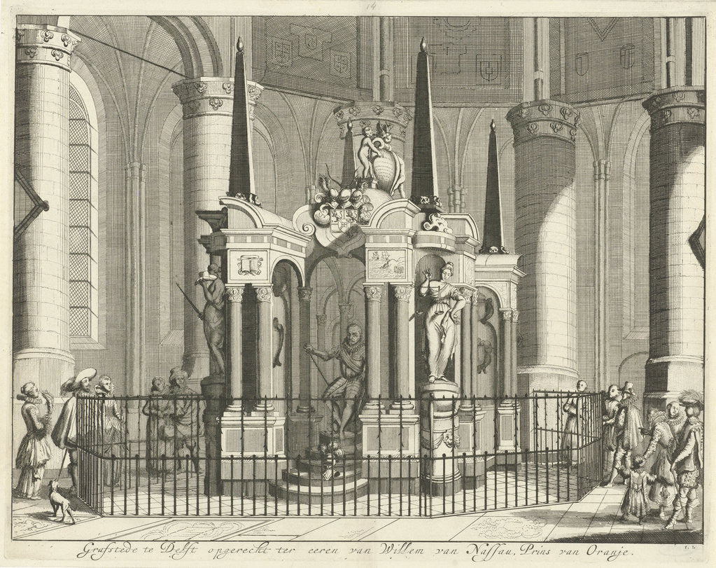 Detail of The tomb or mausoleum of William of Orange in the New Church in Delft by Jan Luyken