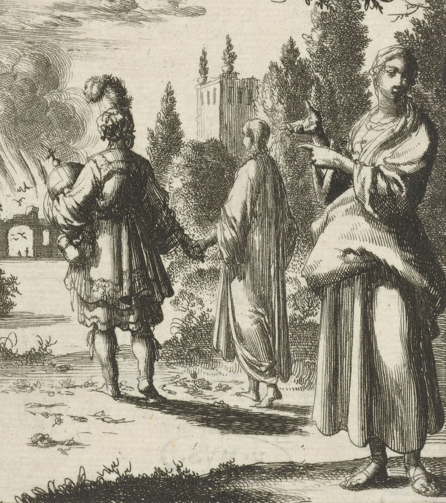 Detail of Woman pointing to the Soul and the Flesh walking hand in hand by Pieter Arentsz II