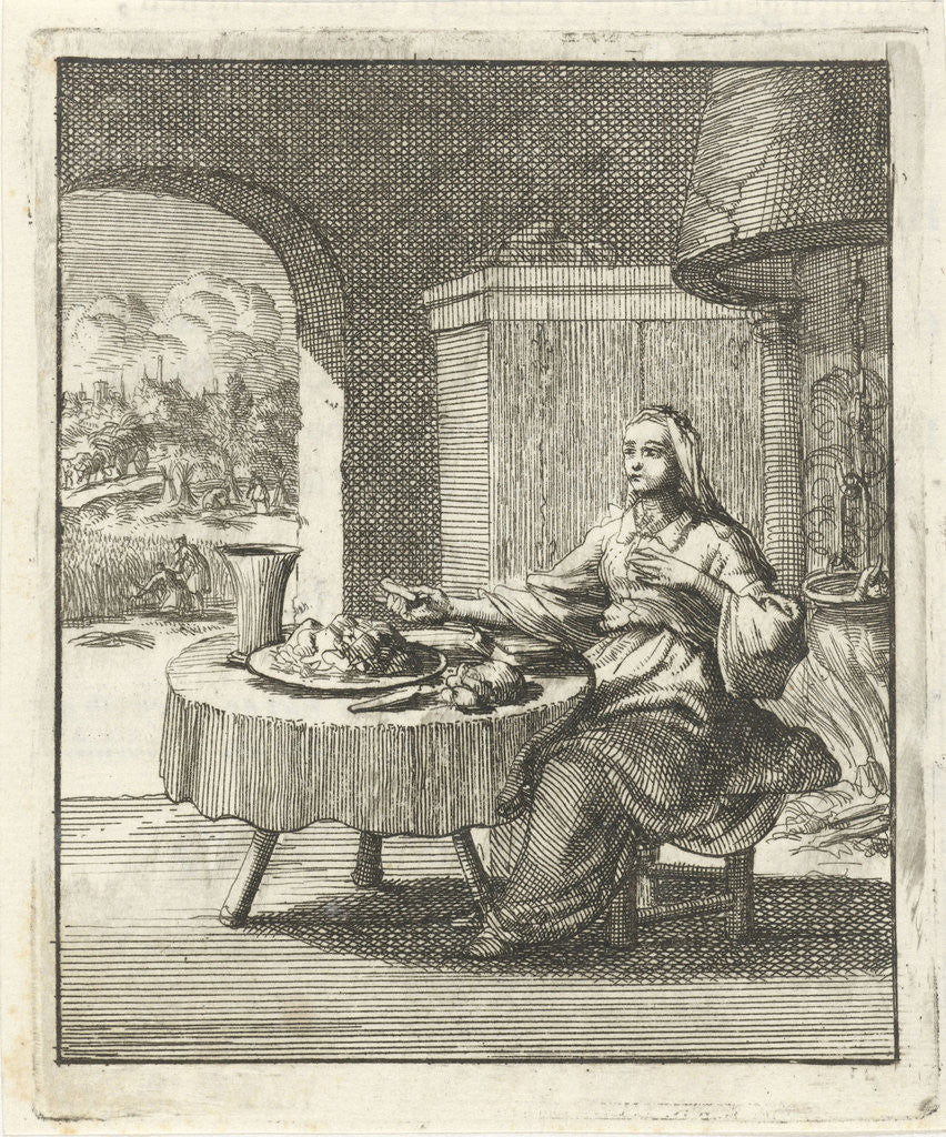 Detail of Woman eating at a table by Pieter Arentsz II