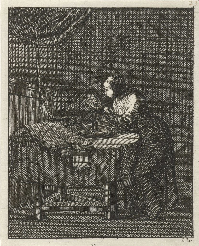 Detail of Woman blowing at a glowing candle wick by Pieter Arentsz II