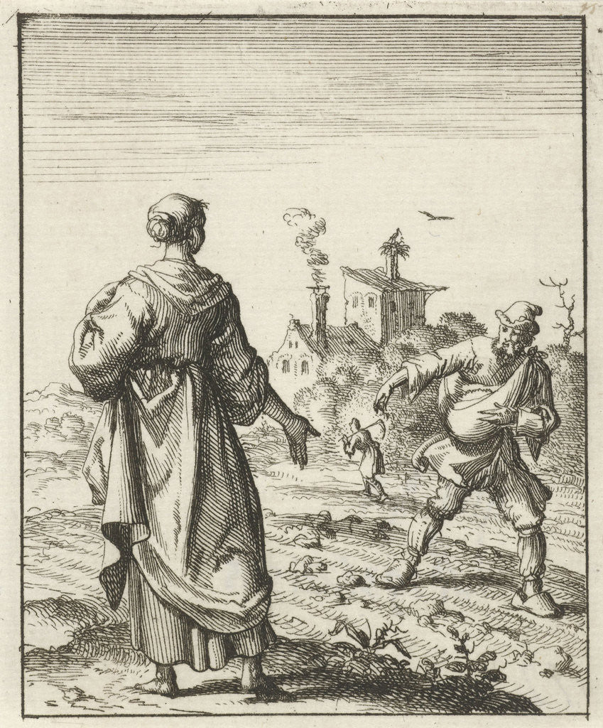 Detail of Female beholds a farmer sowing by Pieter Arentsz II