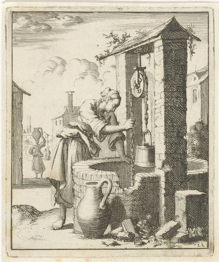 Detail of Wife gets a bucket of water from a well by Pieter Arentsz II