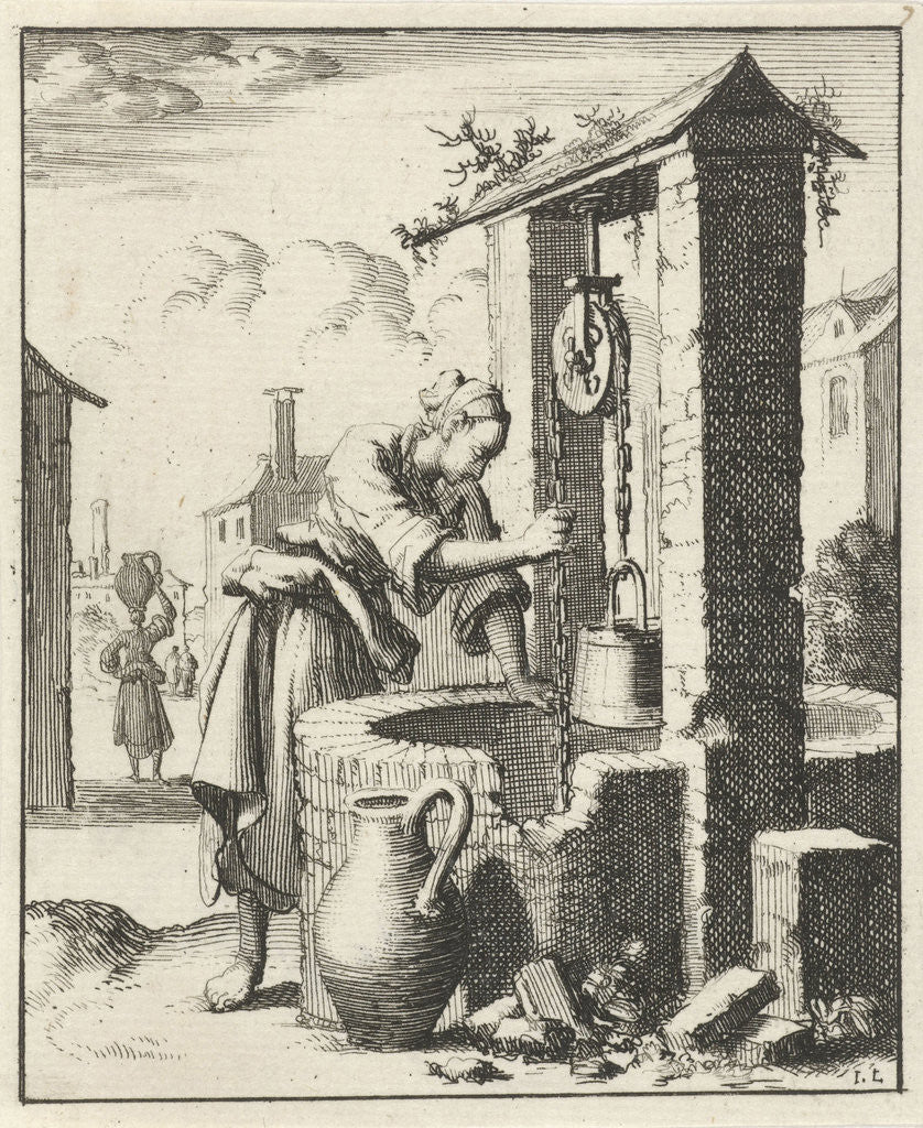 Detail of Wife gets a bucket of water from a well by Pieter Arentsz II