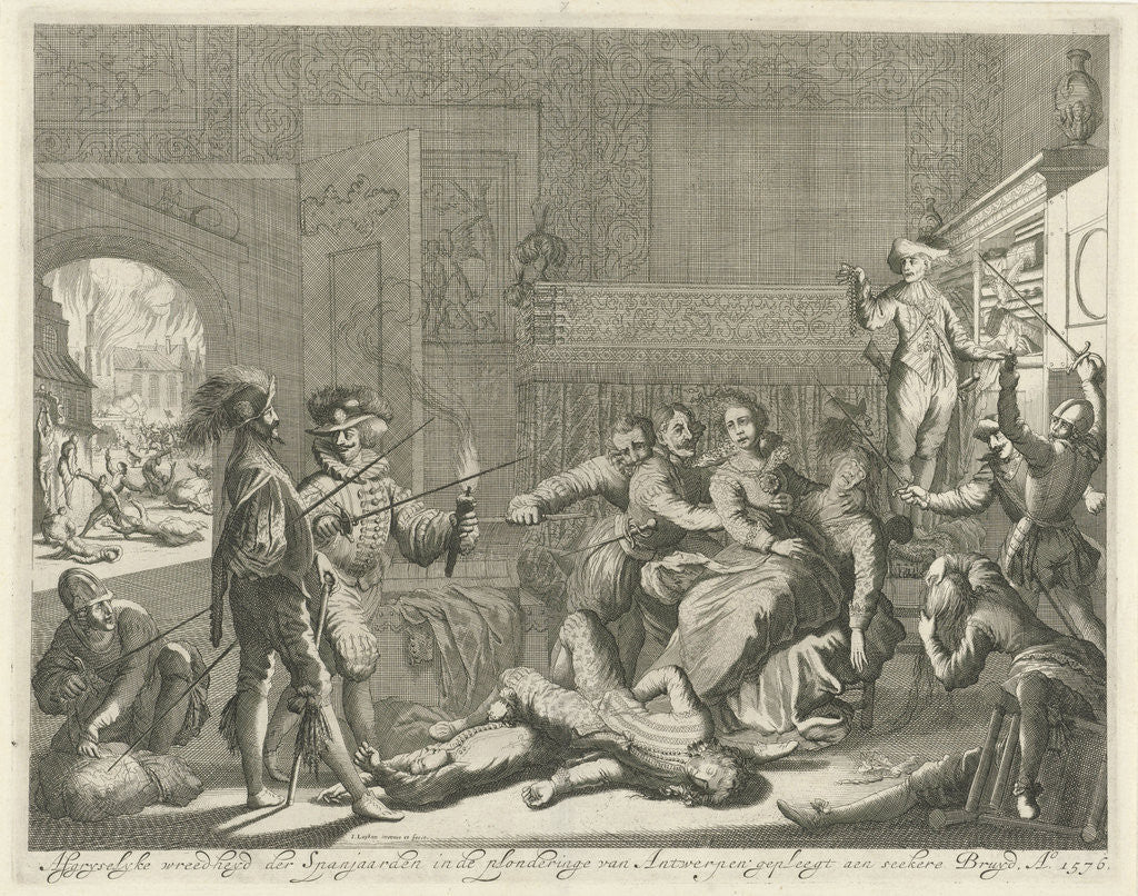 Detail of Abuse of a bride by Spanish soldiers during the Spanish Fury in Antwerp by Jan Luyken