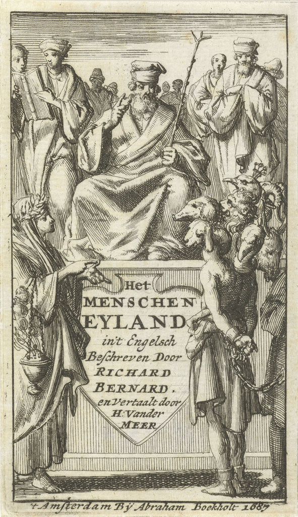 Detail of Judge listening to the indictment which brings out a woman against the personification of the deadly sins by Abraham Boekholt