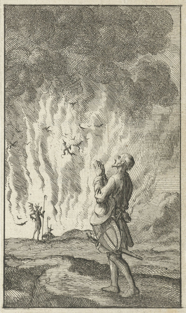 Detail of Christian is passing Hell while praying by Johannes Boekholt