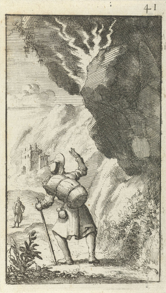Detail of Christian fears being crushed by a falling boulder by Johannes Boekholt