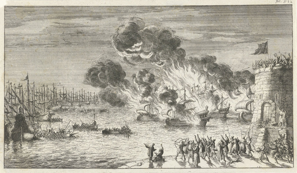 Detail of Futile effort of the Greeks to burn the Venetian fleet by Timotheus ten Hoorn