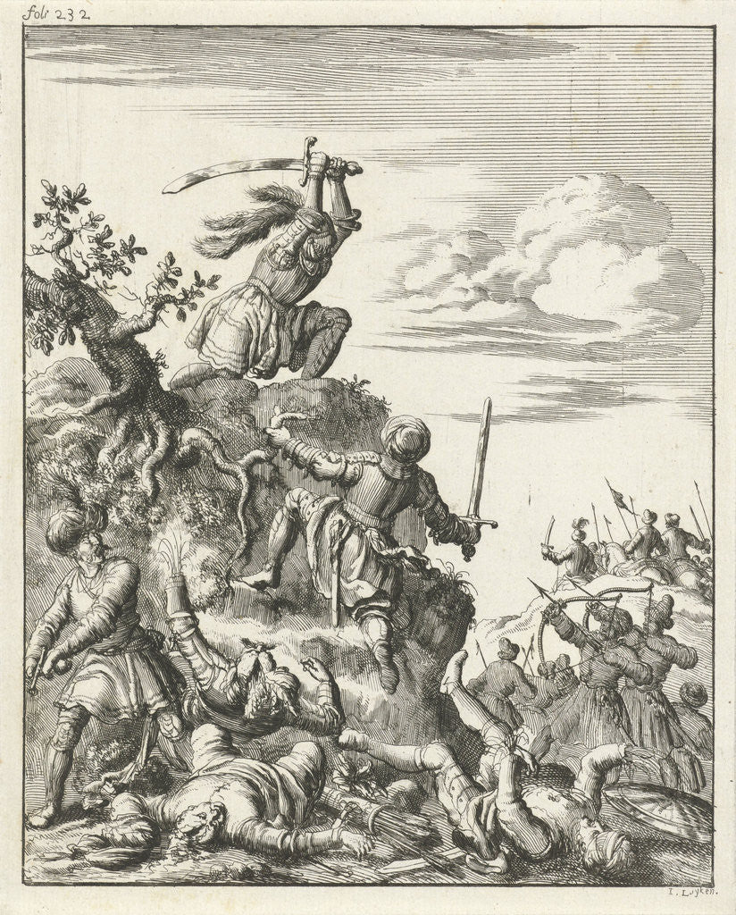 Detail of Louis VII, King of France, fighting alone against the enemy at Laodicea by Timotheus ten Hoorn