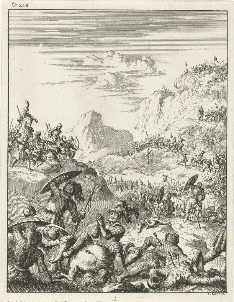 Detail of Army of the Emperor Conrad III betrayed and in the mountains raided by the Saracens by Timotheus ten Hoorn