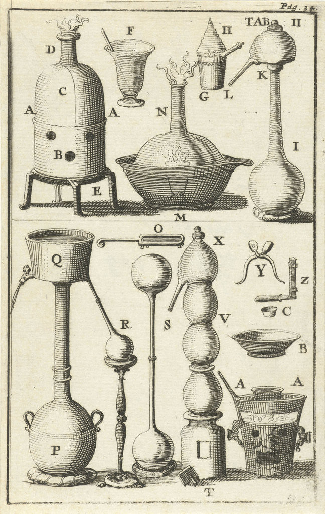 Detail of Various retorts A-CC by Jan Claesz ten Hoorn