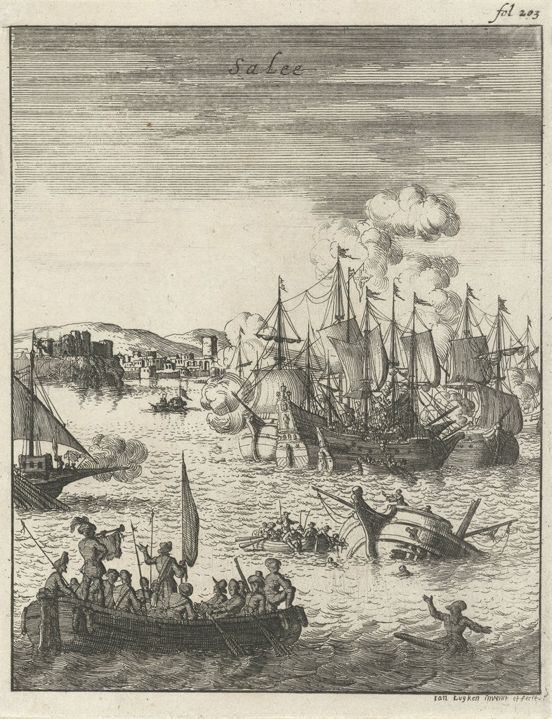 Detail of Sea battle off the coast of Salee, Morocco by Jan Luyken