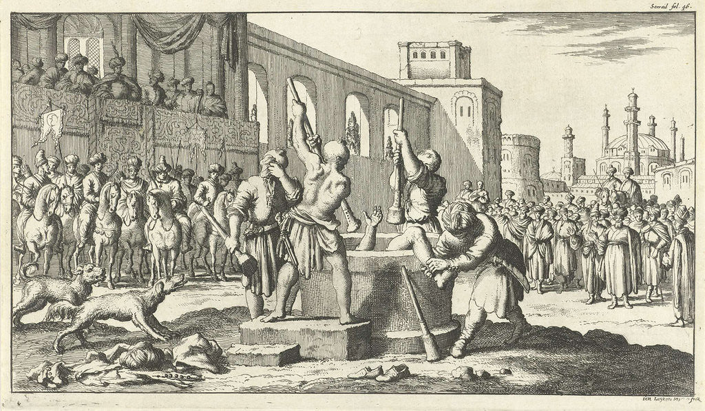 Detail of Convicted pounded by four executioners by Jan Luyken