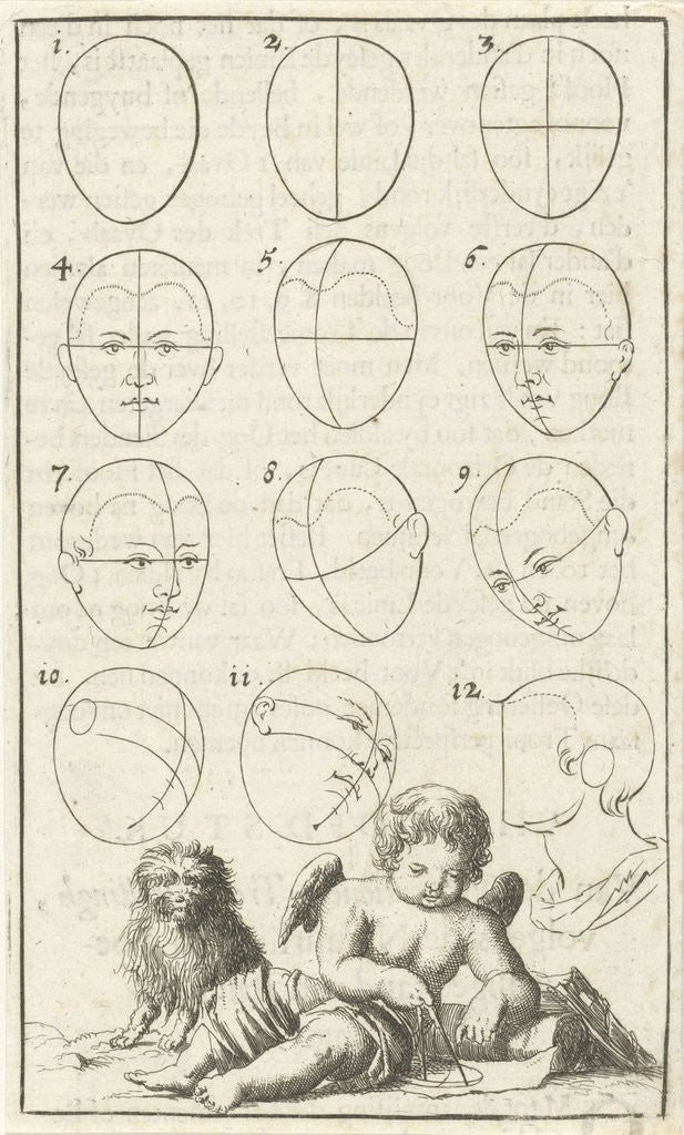Detail of Twelve heads in different positions, labeled 1-12 by Willem Goeree