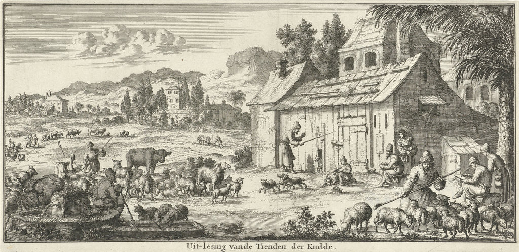 Detail of Shepherds donate a tenth of their flock by Jan Luyken