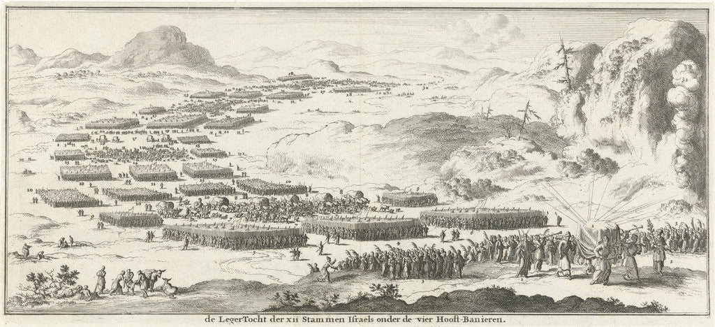 Detail of Army tour of the twelve tribes of Israel with the tabernacle by Willem Goeree